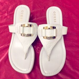 G by Guess White Sandals with Gold Accents